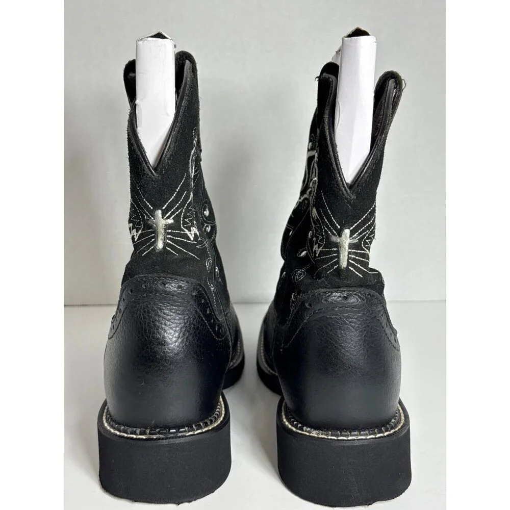 Justin Boots Black Gypsy Embroidered Square Toe Western L9977 Womens 8.5B - Picture 3 of 16